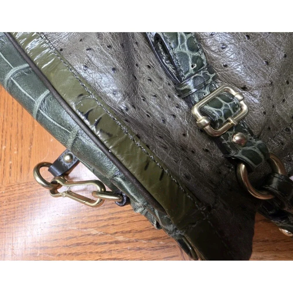 COACH PINNACLE GREEN OSTRICH GATOR MIXED LEATHER SATCHEL LIMITED EDITION #18611